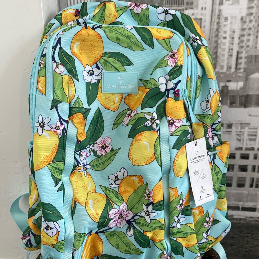 Vera Bradley Lemon Grove Lighten Up Backpack Womens NWT Fruit Pattern Summer